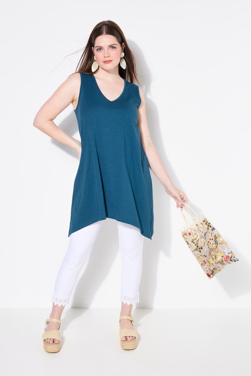 Große Größen Longtop, Damen, türkis, Größe: 50/52, Baumwolle, Ulla Popken von PURE