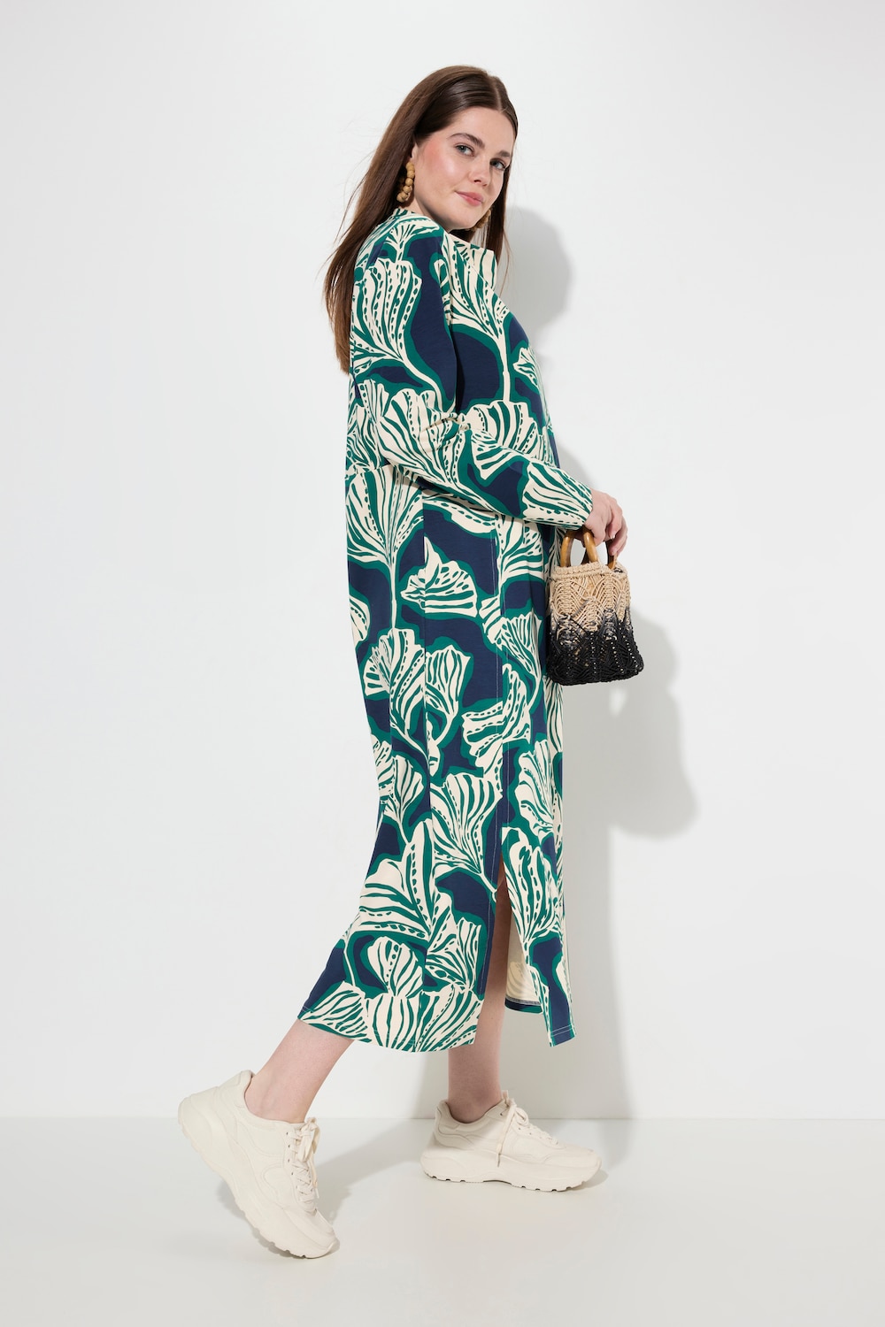 Große Größen Maxi-Sweatkleid, Damen, blau, Größe: 54/56, Baumwolle, Ulla Popken von PURE