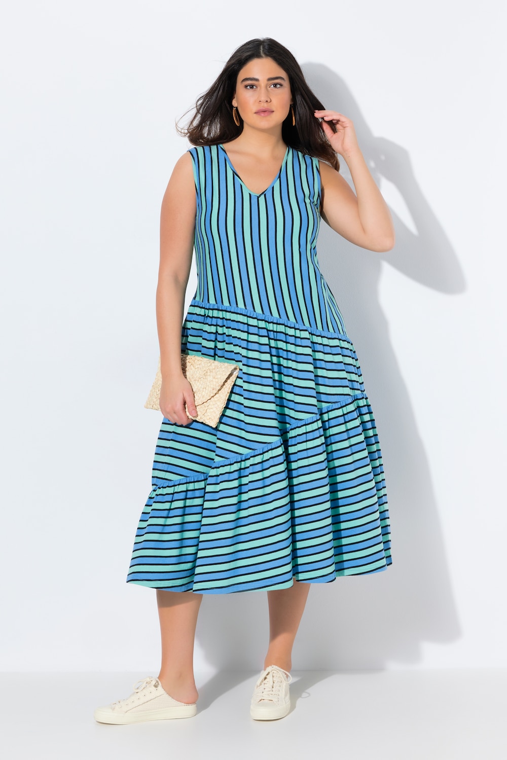 Große Größen Midikleid, Damen, blau, Größe: 50/52, Baumwolle, Ulla Popken von PURE