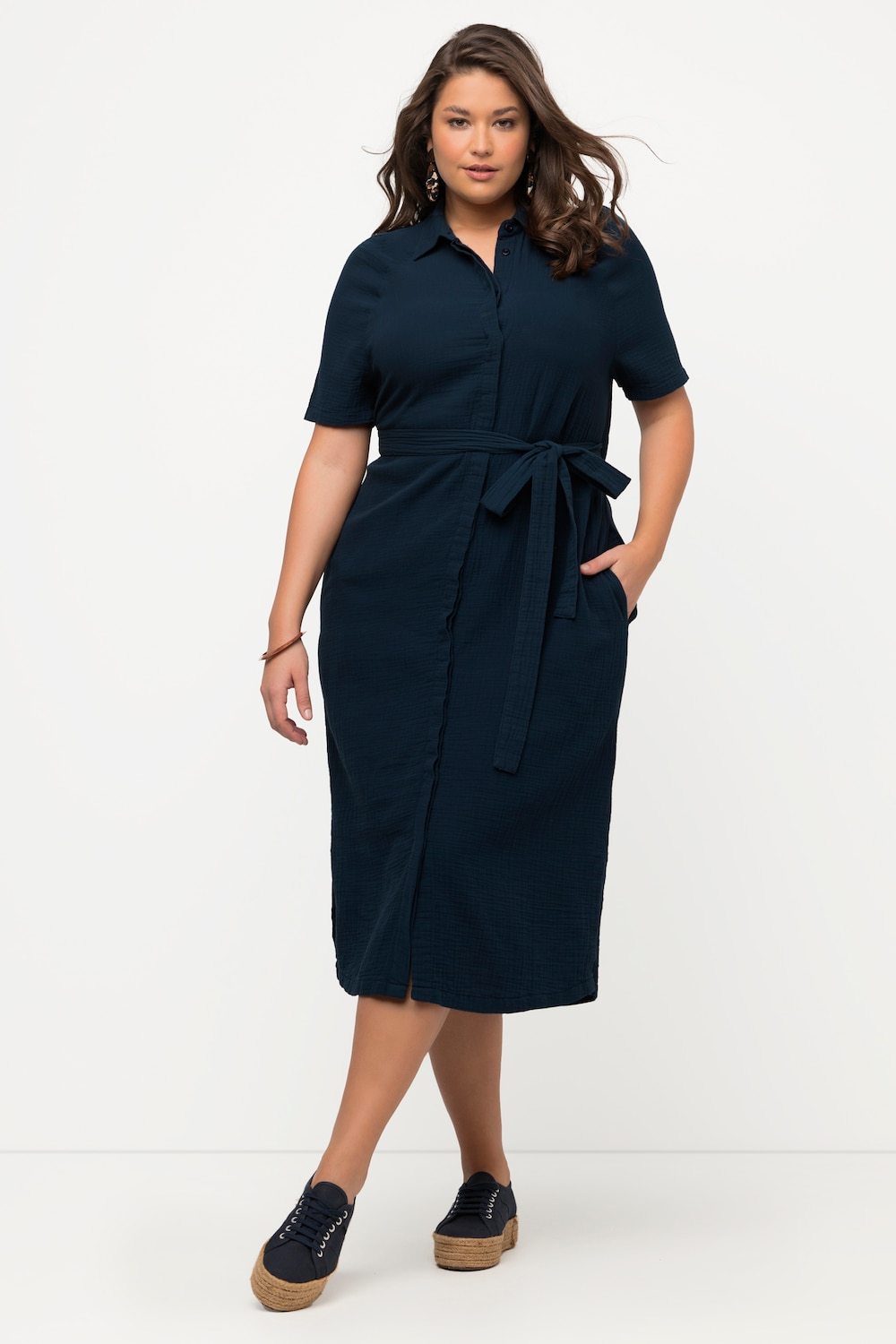 Große Größen Midikleid, Damen, blau, Größe: 58/60, Baumwolle, Ulla Popken von PURE