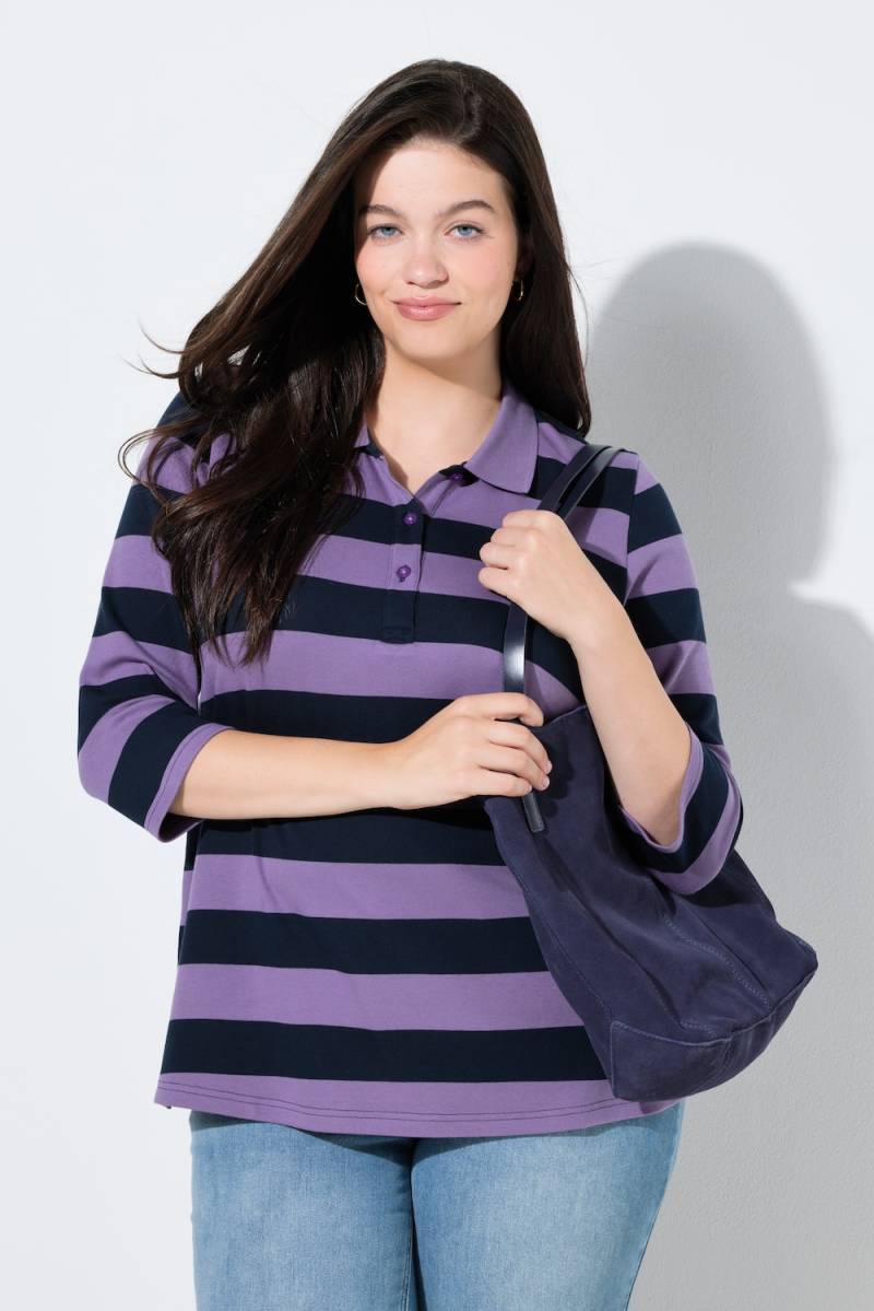 Große Größen Polo-Sweatshirt, Damen, lila, Größe: 54/56, Baumwolle, Ulla Popken von PURE
