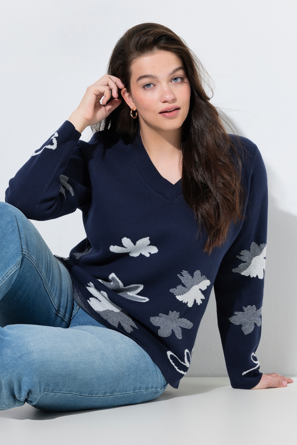 Große Größen Pullover, Damen, blau, Größe: 50/52, Baumwolle, Ulla Popken von PURE
