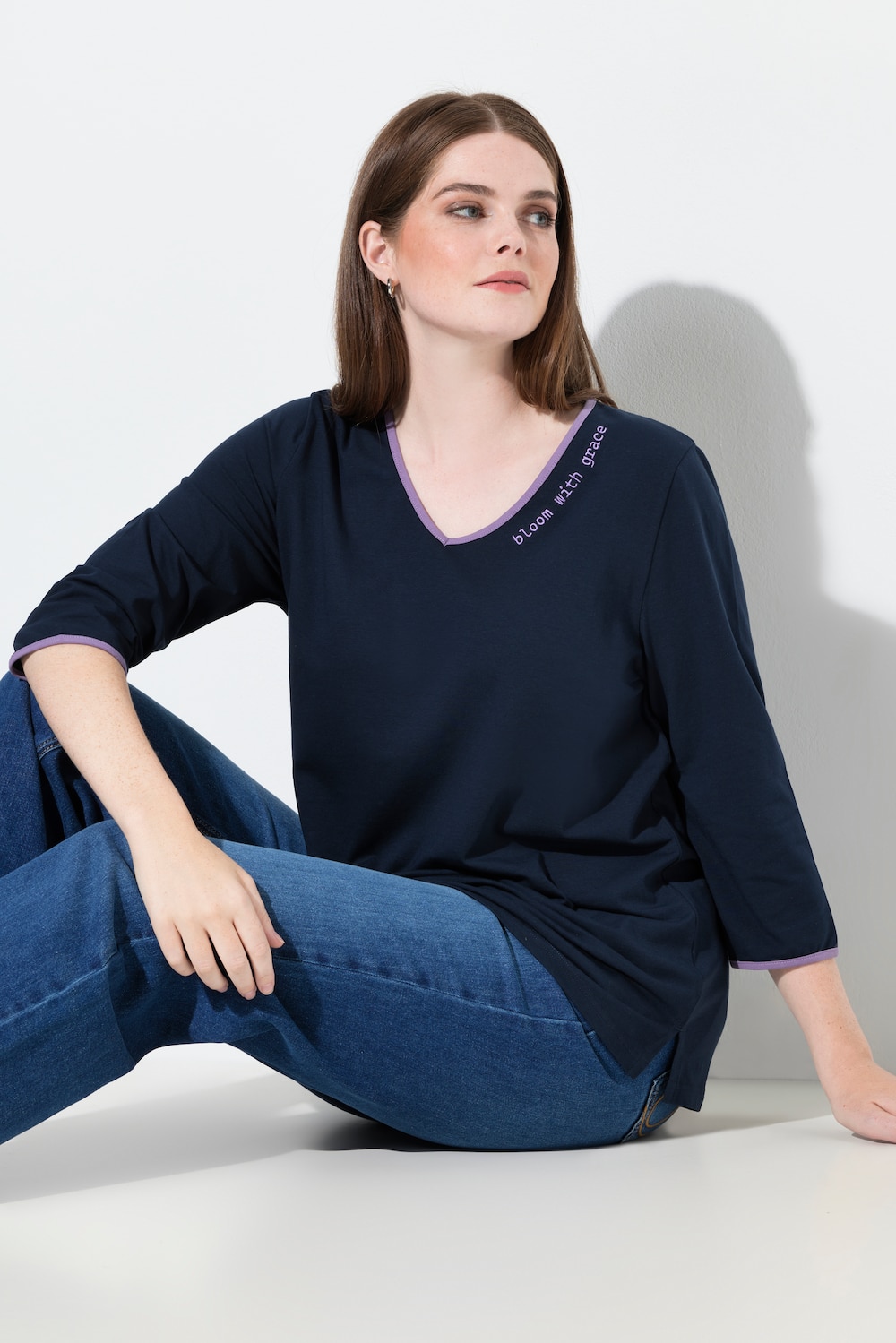 Große Größen Shirt, Damen, blau, Größe: 42/44, Baumwolle, Ulla Popken von PURE