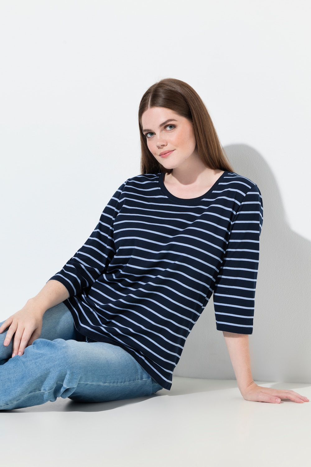 Große Größen Shirt, Damen, blau, Größe: 50/52, Baumwolle, Ulla Popken von PURE