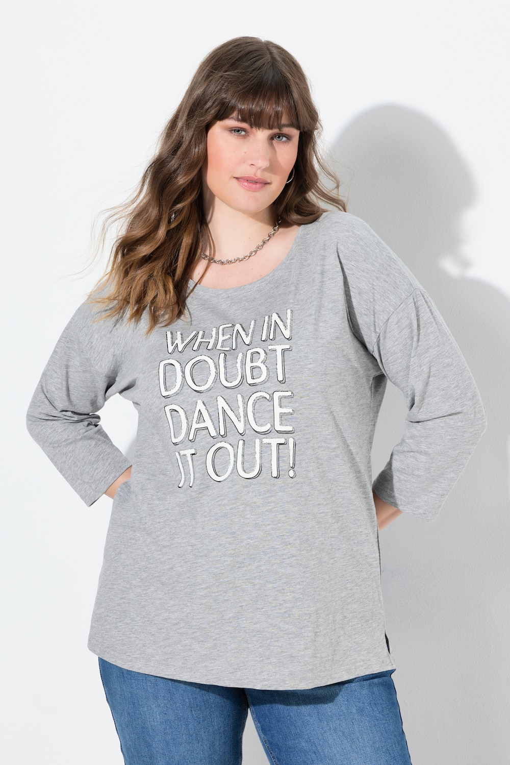 Große Größen Shirt, Damen, grau, Größe: 54/56, Baumwolle, Ulla Popken von PURE