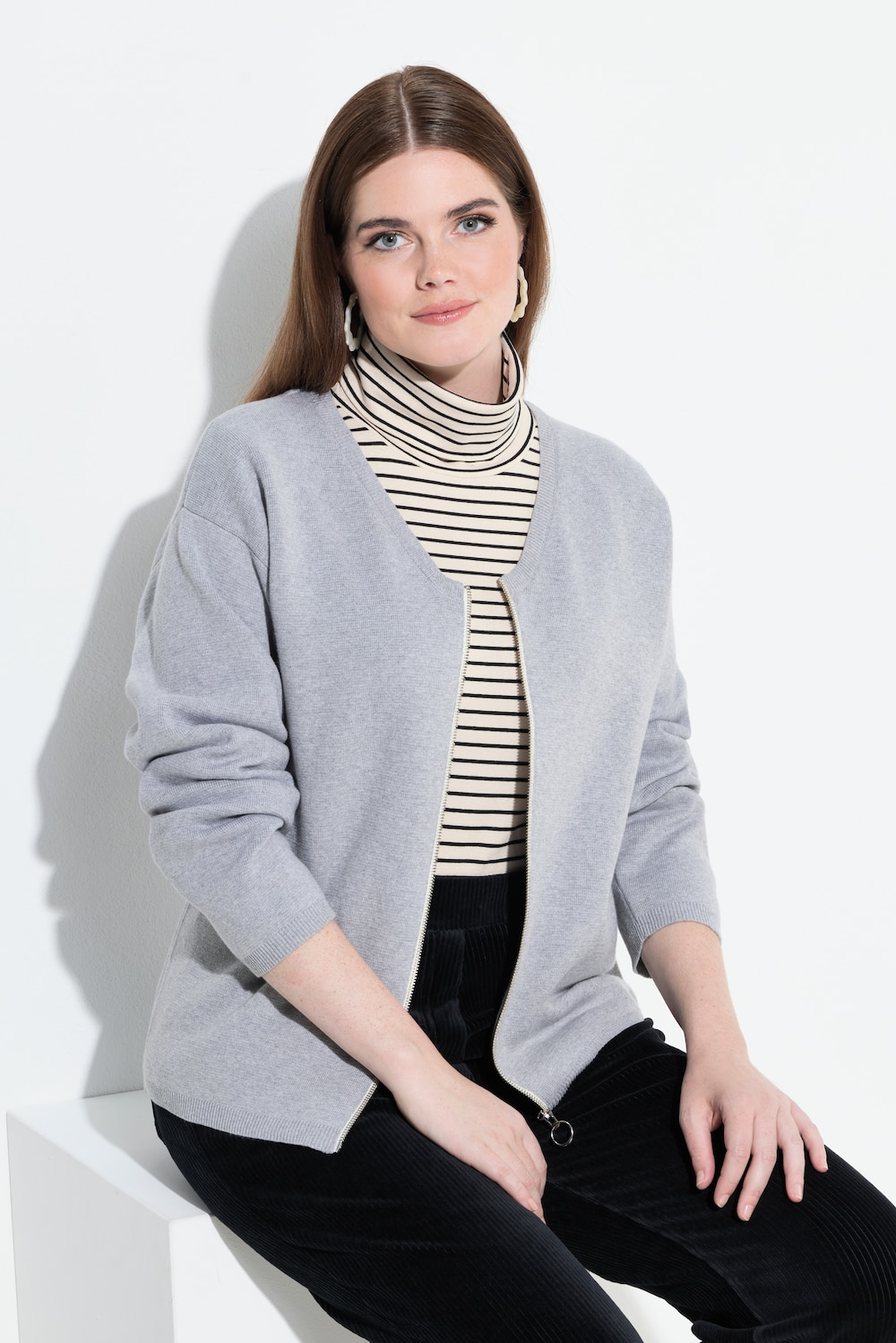 Große Größen Strickjacke, Damen, grau, Größe: 54/56, Baumwolle, Ulla Popken von PURE