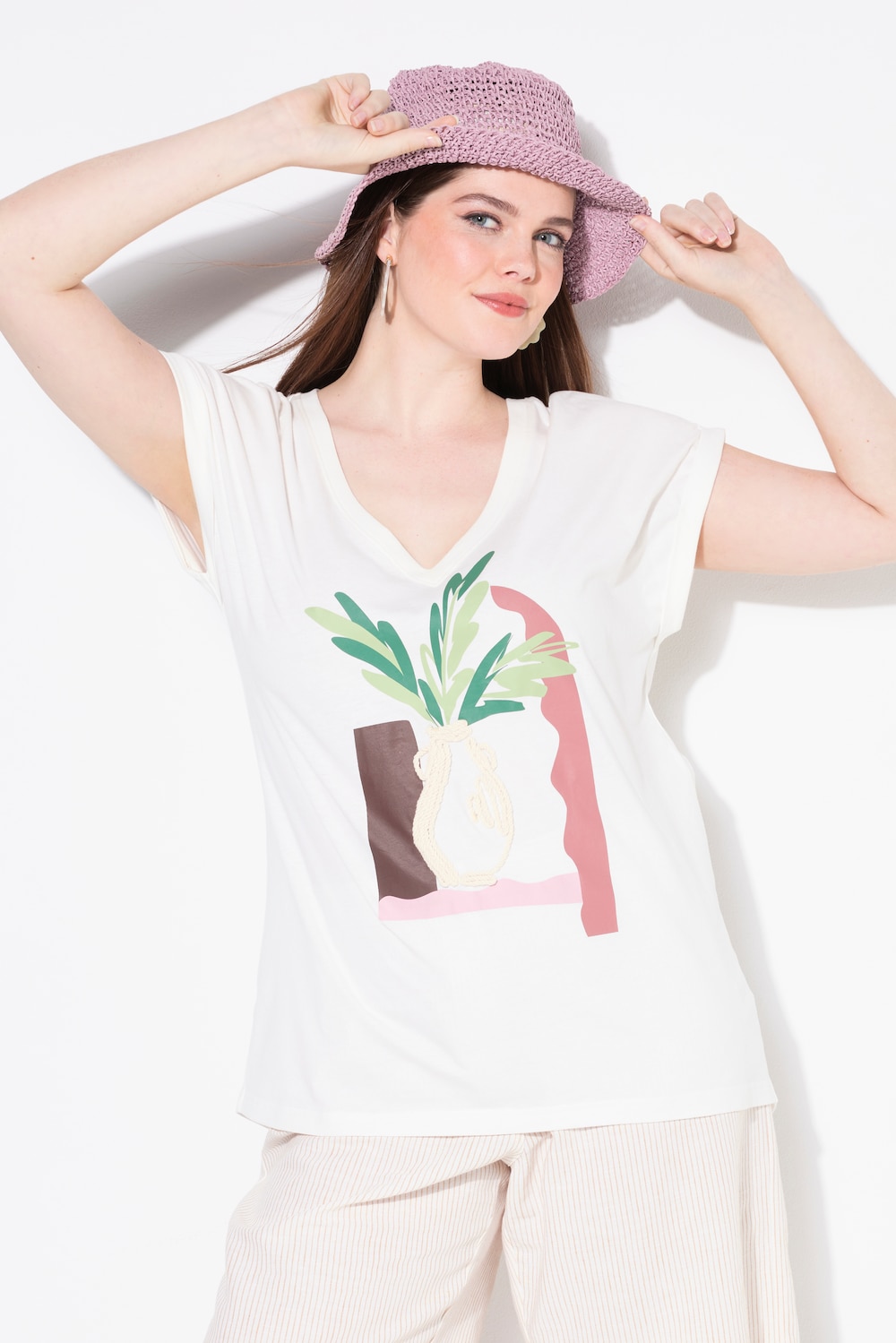 Große Größen T-Shirt, Damen, beige, Größe: 50/52, Baumwolle, Ulla Popken von PURE