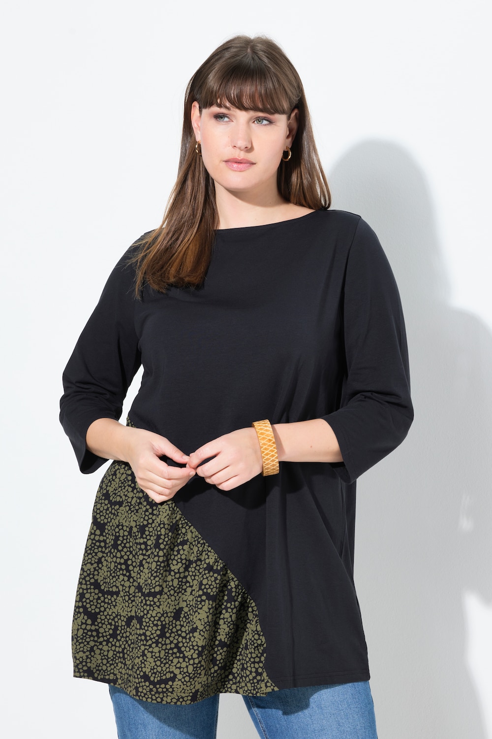 Große Größen T-Shirt, Damen, schwarz, Größe: 46/48, Baumwolle, Ulla Popken von PURE