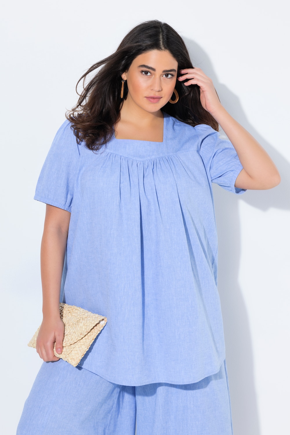 Große Größen Tunika, Damen, blau, Größe: 54/56, Baumwolle/Leinen, Ulla Popken von PURE