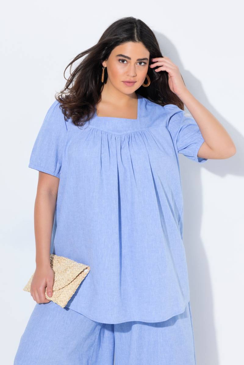 Große Größen Tunika, Damen, blau, Größe: 54/56, Baumwolle/Leinen, Ulla Popken von PURE