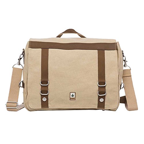 PURE HF-0019 Hanf Baumwolle Schultertasche DIN 4 H27 x B37 x T13, Khaki von PURE