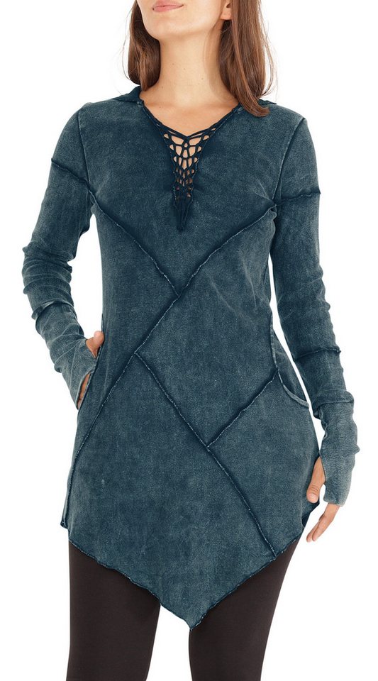 PUREWONDER A-Linien-Kleid Kleid aus Jersey mit Zipfelkapuze und Flechtung dr3 Blau XL aus Jersey mit Zipfelkapuze von PUREWONDER