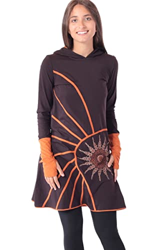 PUREWONDER Alternatives Kleid Kapuzenkleid mit Mandala dr77 Braun L von PUREWONDER