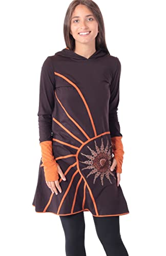 PUREWONDER Alternatives Kleid Kapuzenkleid mit Mandala dr77 Braun XL von PUREWONDER