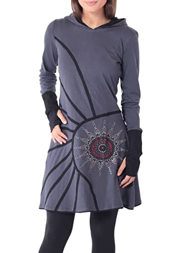 PUREWONDER Alternatives Kleid Kapuzenkleid mit Mandala dr77 Grau S von PUREWONDER