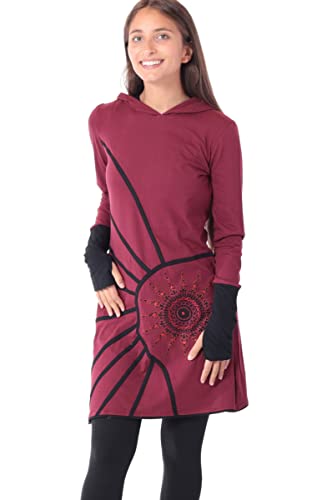 PUREWONDER Alternatives Kleid Kapuzenkleid mit Mandala dr77 Rot XXL von PUREWONDER