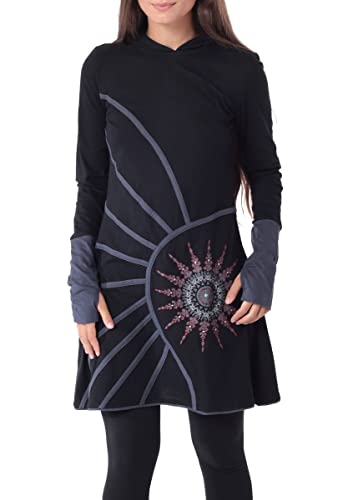 PUREWONDER Alternatives Kleid Kapuzenkleid mit Mandala dr77 Schwarz L von PUREWONDER