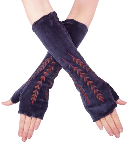 PUREWONDER Damen Armstulpen Samt Handstulpen Design Nr. 14 Farbe Blau von PUREWONDER