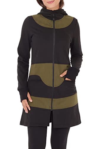 PUREWONDER Damen Jacke Zweifarbige Long-Kapuzenjacke aus Sweat jk19 Grün XL von PUREWONDER