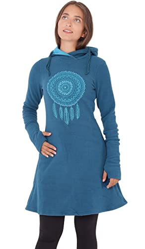 PUREWONDER Damen Kleid Fleecekleid mit Traumfänger und Kapuze dr31 Blau M von PUREWONDER