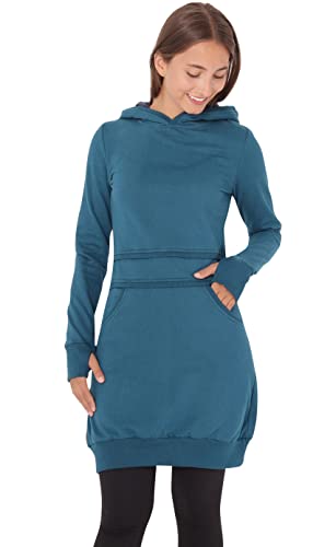 PUREWONDER Damen Kleid Kapuzenpullover Hoodie Einfarbig dr19 Blau L von PUREWONDER