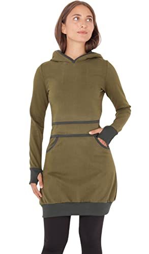 PUREWONDER Damen Kleid Kapuzenpullover Hoodie Einfarbig dr19 Grün M von PUREWONDER