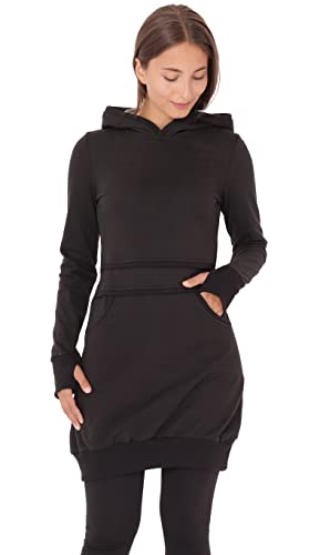 PUREWONDER Damen Kleid Kapuzenpullover Hoodie Einfarbig dr19 Schwarz L von PUREWONDER