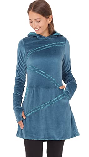 PUREWONDER Damen Kleid Samt Winterkleid mit Applikationen und Taschen dr18 Blau XL von PUREWONDER