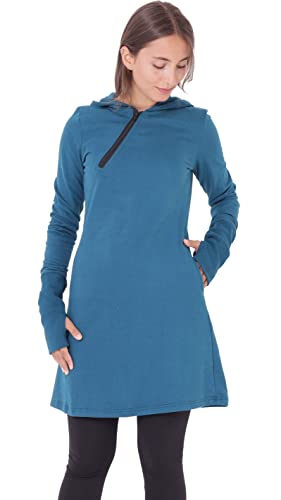 PUREWONDER Damen Kleid Sweat-Kleid mit Kapuze Einfarbig dr17 Blau S von PUREWONDER