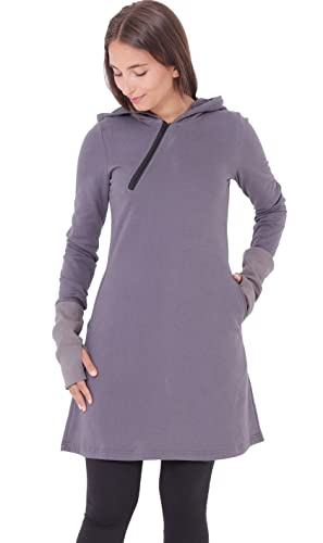 PUREWONDER Damen Kleid Sweat-Kleid mit Kapuze Einfarbig dr17 Grau M von PUREWONDER