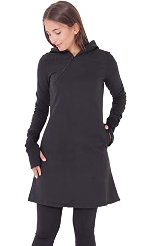 PUREWONDER Damen Kleid Sweat-Kleid mit Kapuze Einfarbig dr17 Schwarz L von PUREWONDER