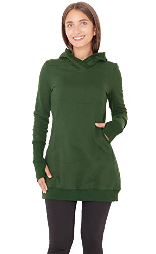 PUREWONDER Damen Kleid Sweat-Kleid mit Kapuze und Seitentaschen dr30 Grün S von PUREWONDER