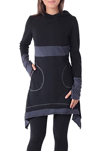 PUREWONDER Damen Kleid aus Baumwolle mit Zipfelkapuze dr37 Schwarz XS von PUREWONDER