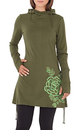 PUREWONDER Damen Kleid aus Jersey mit Blumen-Print und Kapuze dr132 Grün XL von PUREWONDER