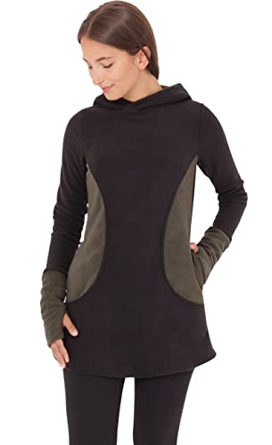 PUREWONDER Damen Pullover Kapuzenpullover-Kleid aus Fleece dr12 Grün L von PUREWONDER
