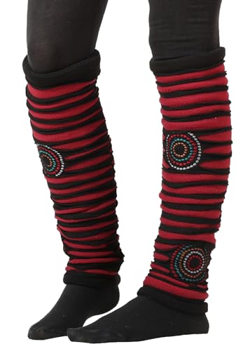 PUREWONDER Damen Stulpen Beinstulpen Patchwork Beinwärmer Nr. 59 Rot von PUREWONDER