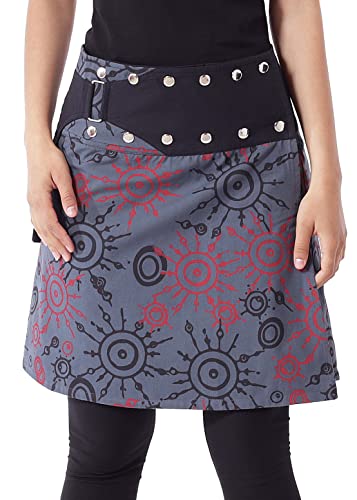 PUREWONDER Damen Wickelrock Baumwolle Rock mit Tasche sk174 Grau Einheitsgröße Verstellbar von PUREWONDER
