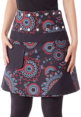 PUREWONDER Damen Wickelrock Baumwolle Rock mit Tasche sk178 Schwarz Einheitsgröße Verstellbar von PUREWONDER