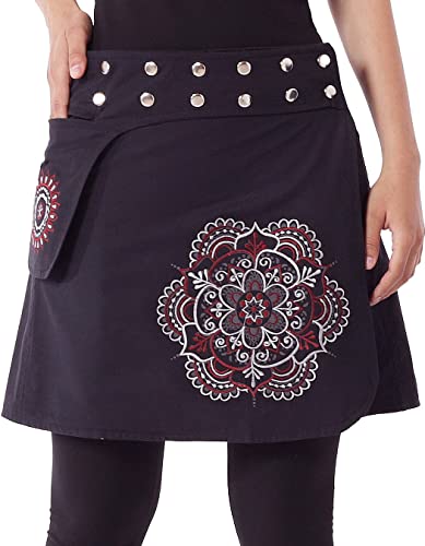 PUREWONDER Damen Wickelrock Baumwolle Rock mit Tasche sk230 Schwarz Einheitsgröße Verstellbar von PUREWONDER