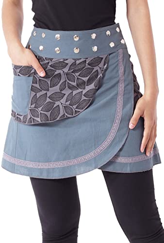 PUREWONDER Damen Wickelrock Baumwolle Rock mit Tasche sk231 Grau Einheitsgröße Verstellbar von PUREWONDER