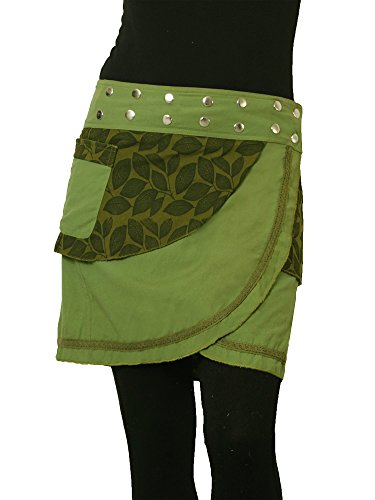PUREWONDER Damen Wickelrock Baumwolle Rock mit Tasche sk231 Grün Einheitsgröße Verstellbar von PUREWONDER