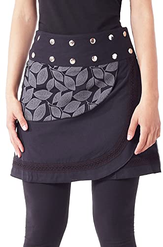 PUREWONDER Damen Wickelrock Baumwolle Rock mit Tasche sk231 Schwarz Einheitsgröße Verstellbar von PUREWONDER