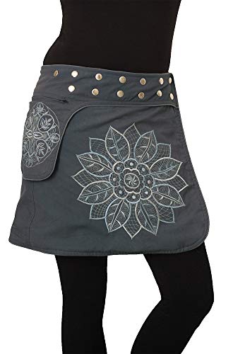 PUREWONDER Damen Wickelrock Baumwolle Rock mit Tasche sk241 Grau Einheitsgröße Verstellbar von PUREWONDER