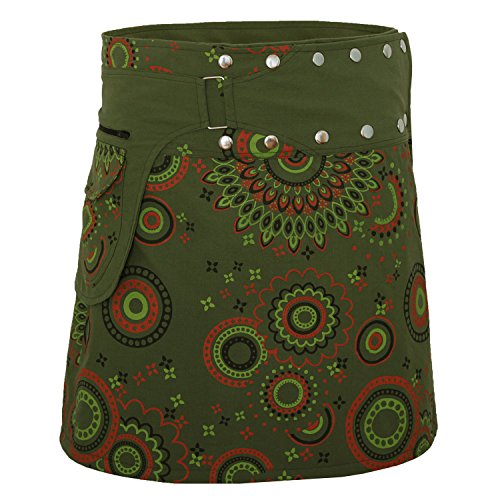 PUREWONDER Damen Wickelrock aus Baumwolle mit Knöpfen sk112 Grün Einheitsgröße Verstellbar von PUREWONDER