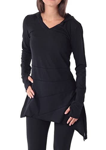 PUREWONDER Kleid Longshirt Tunika Elfenkleid Zipfelkapuze dr60 Schwarz XL von PUREWONDER