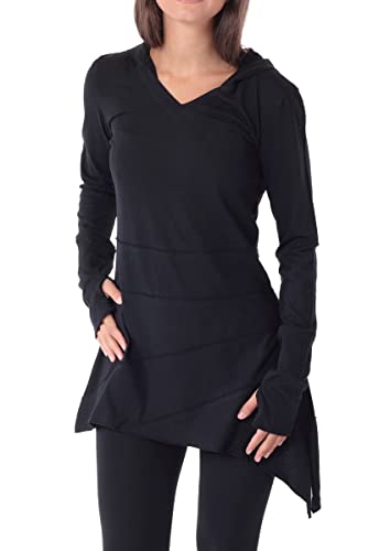 PUREWONDER Kleid Longshirt Tunika Elfenkleid Zipfelkapuze dr60 Schwarz XXL von PUREWONDER