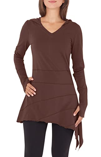 PUREWONDER Kleid Longshirt Tunika Elfenkleid Zipfelkapuze dr60 Braun L von PUREWONDER