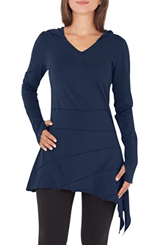 PUREWONDER Kleid Longshirt Tunika Elfenkleid Zipfelkapuze dr60 Dunkelblau S von PUREWONDER