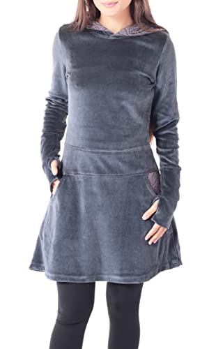 PUREWONDER Kleid aus Samt mit Zipfelkapuze Elfenkleid dr137 Grau M von PUREWONDER