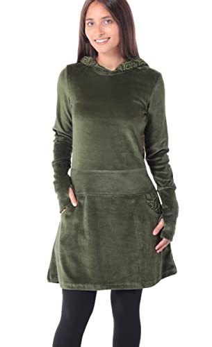 PUREWONDER Kleid aus Samt mit Zipfelkapuze Elfenkleid dr137 Grün XXL von PUREWONDER